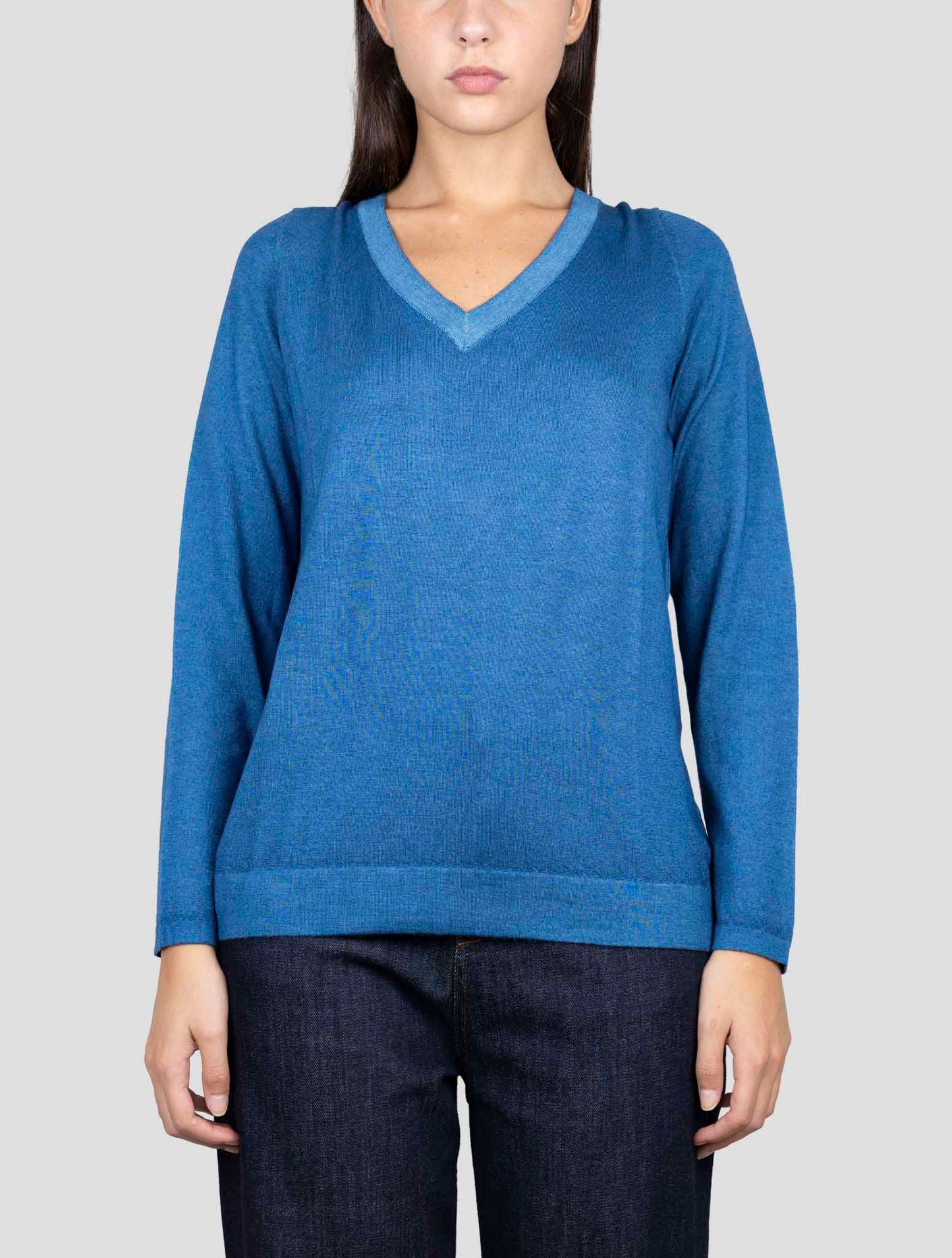 Kiton Blue Cashmere Sweater V-Neck