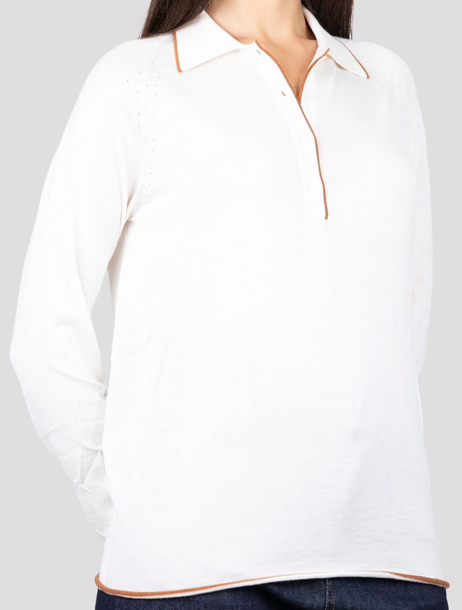 Kiton White Cashmere Silk Sweater Polo