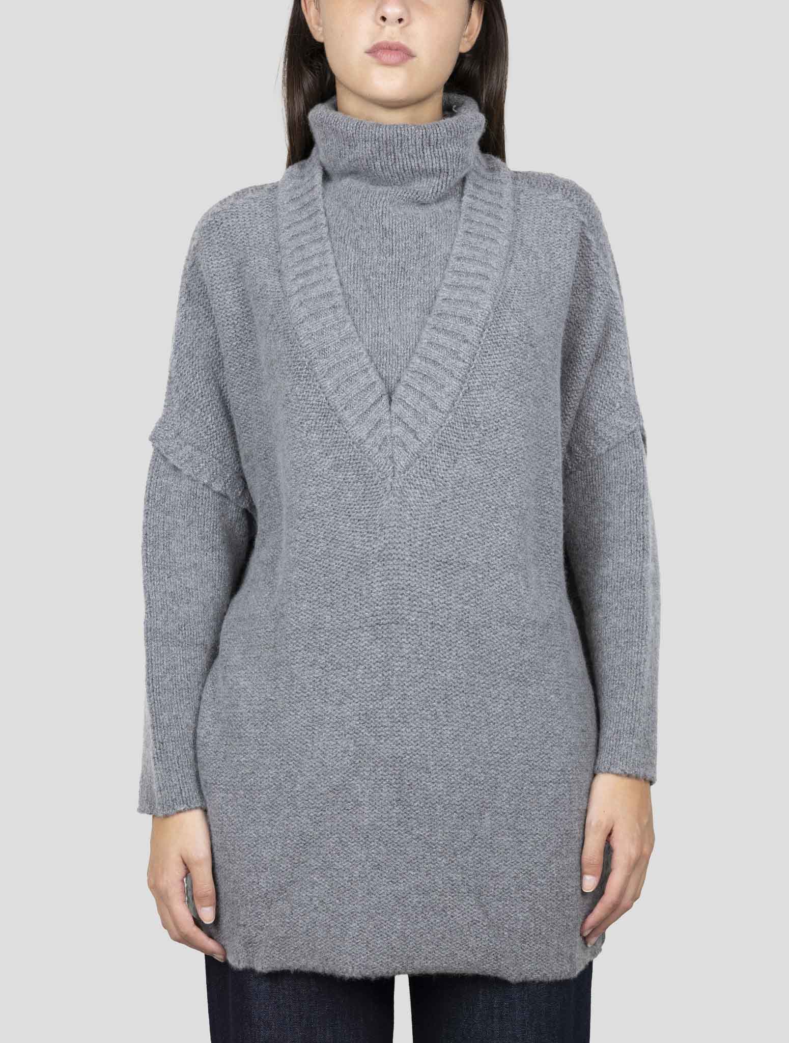 Kiton Gray Cashmere Zibellino Sweater V-Neck
