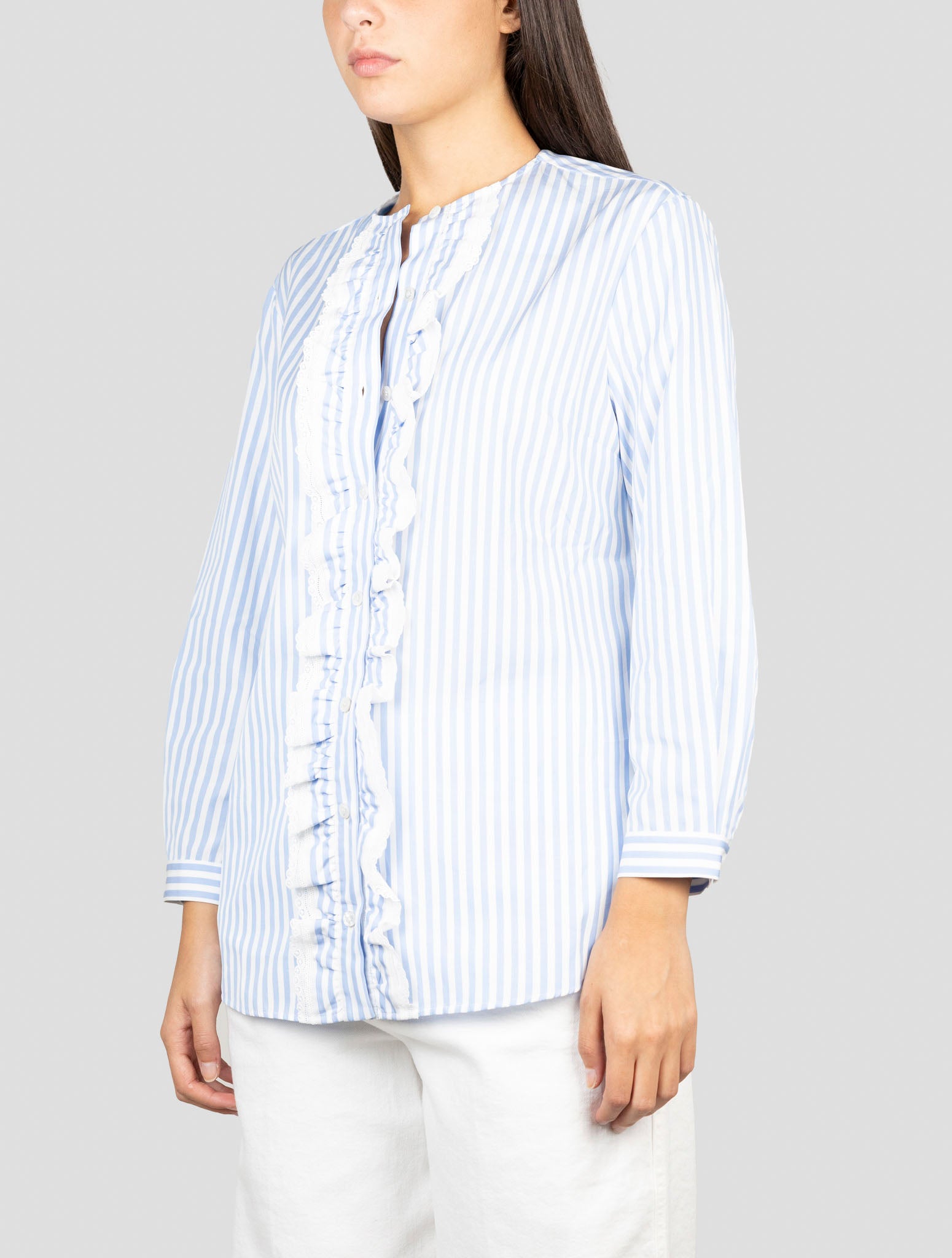 Kiton White Blue Cotton Shirt