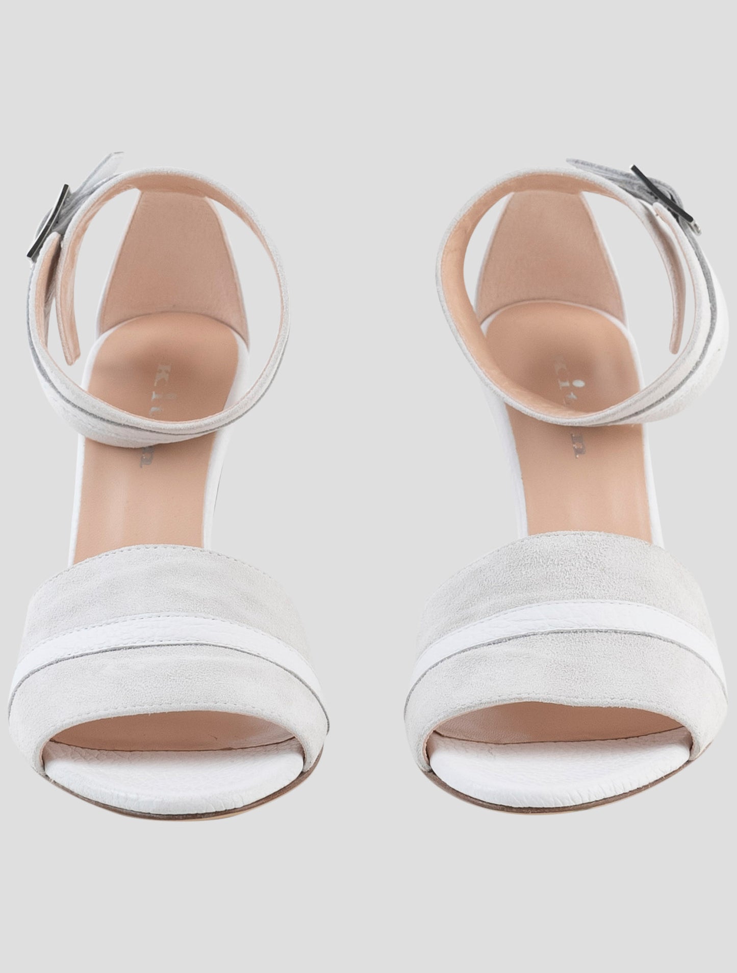 Kiton White Leather Suede Slingback