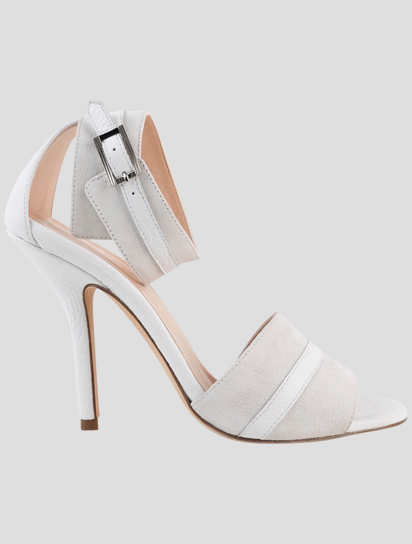 Kiton White Leather Suede Slingback