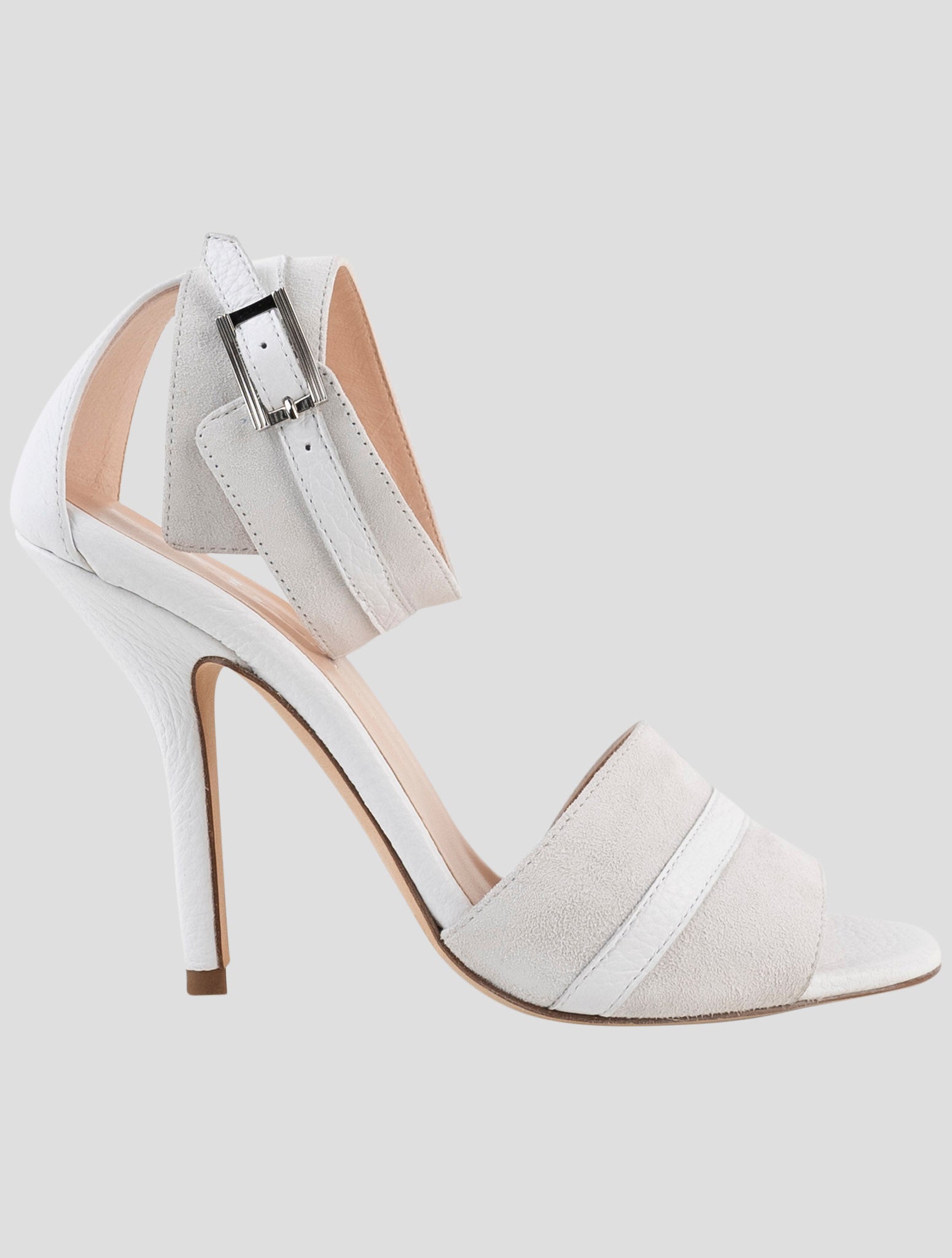 Kiton White Leather Suede Slingback