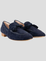 Kiton Blue Leather Suede Loafers