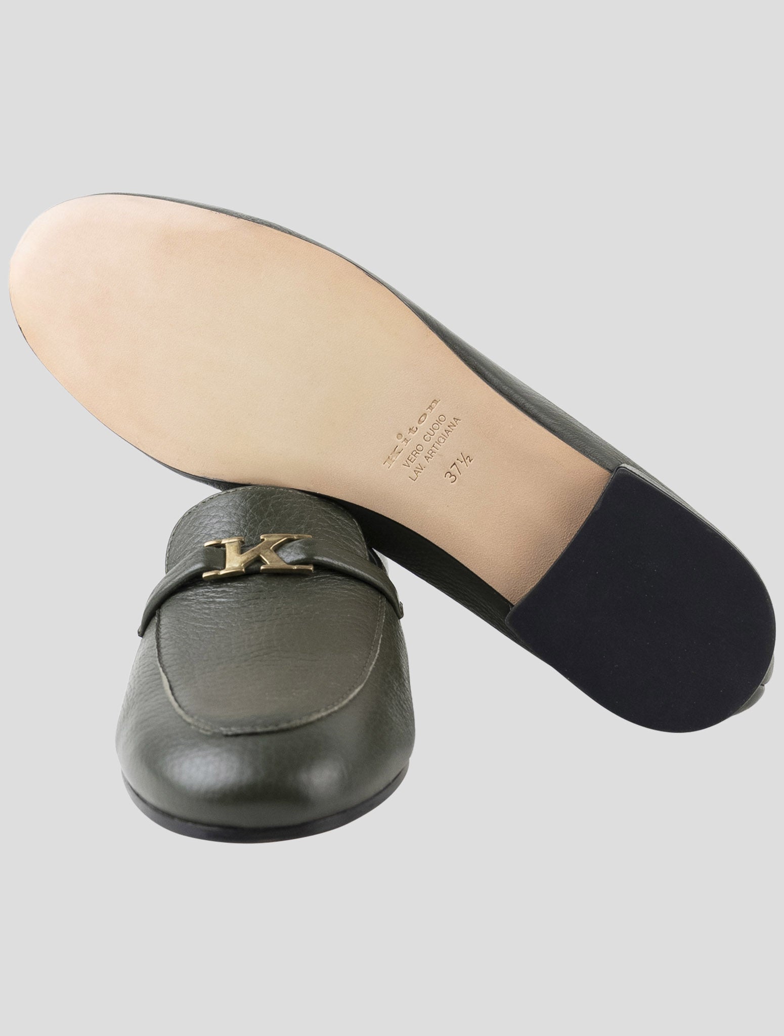 Kiton Green Leather Loafers