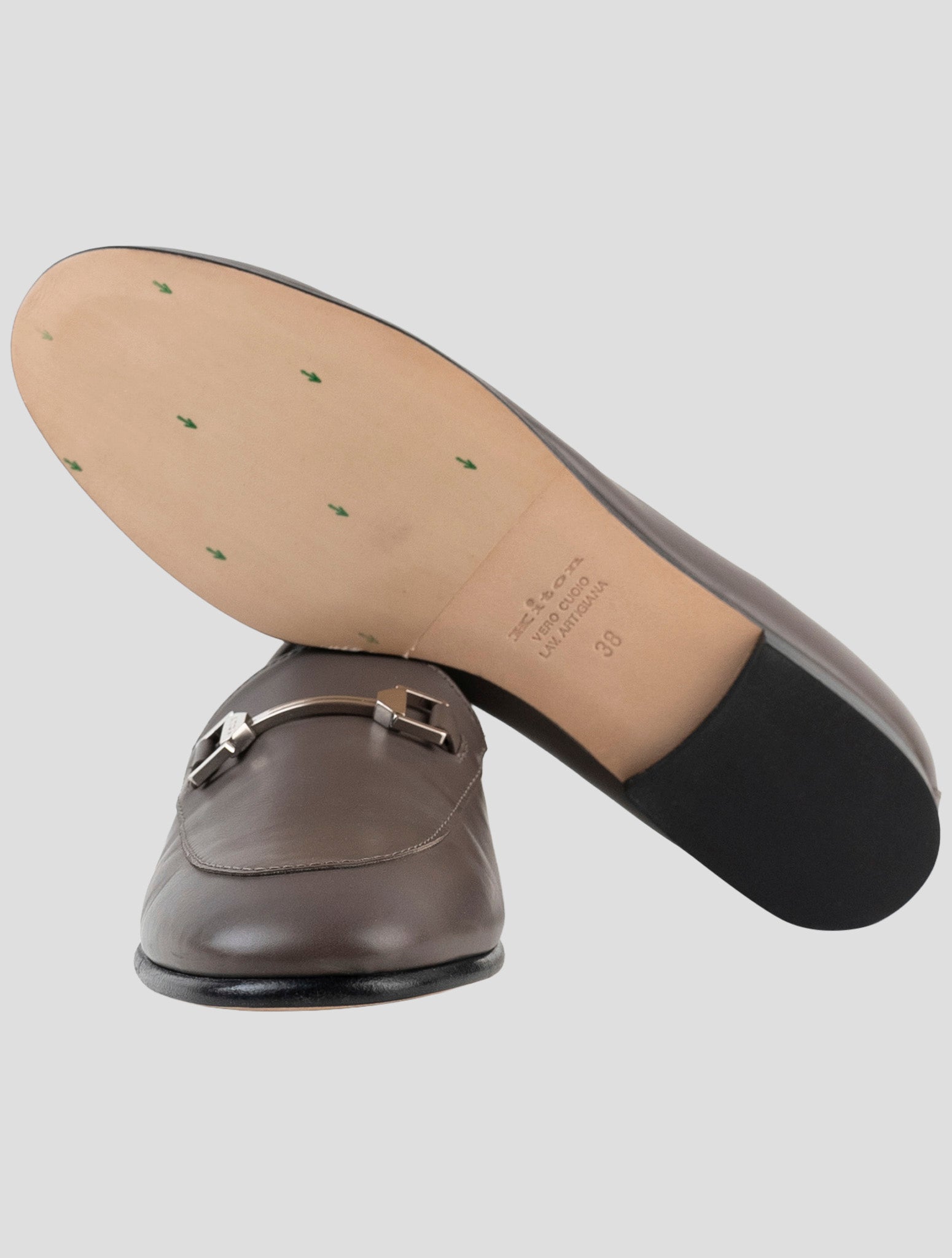 Kiton Gray Leather Loafers