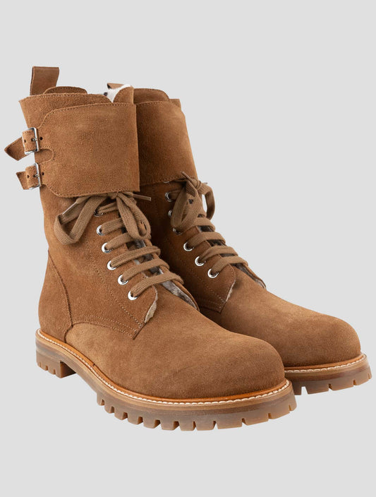 Kiton Brown Leather With Fur Suede Boots