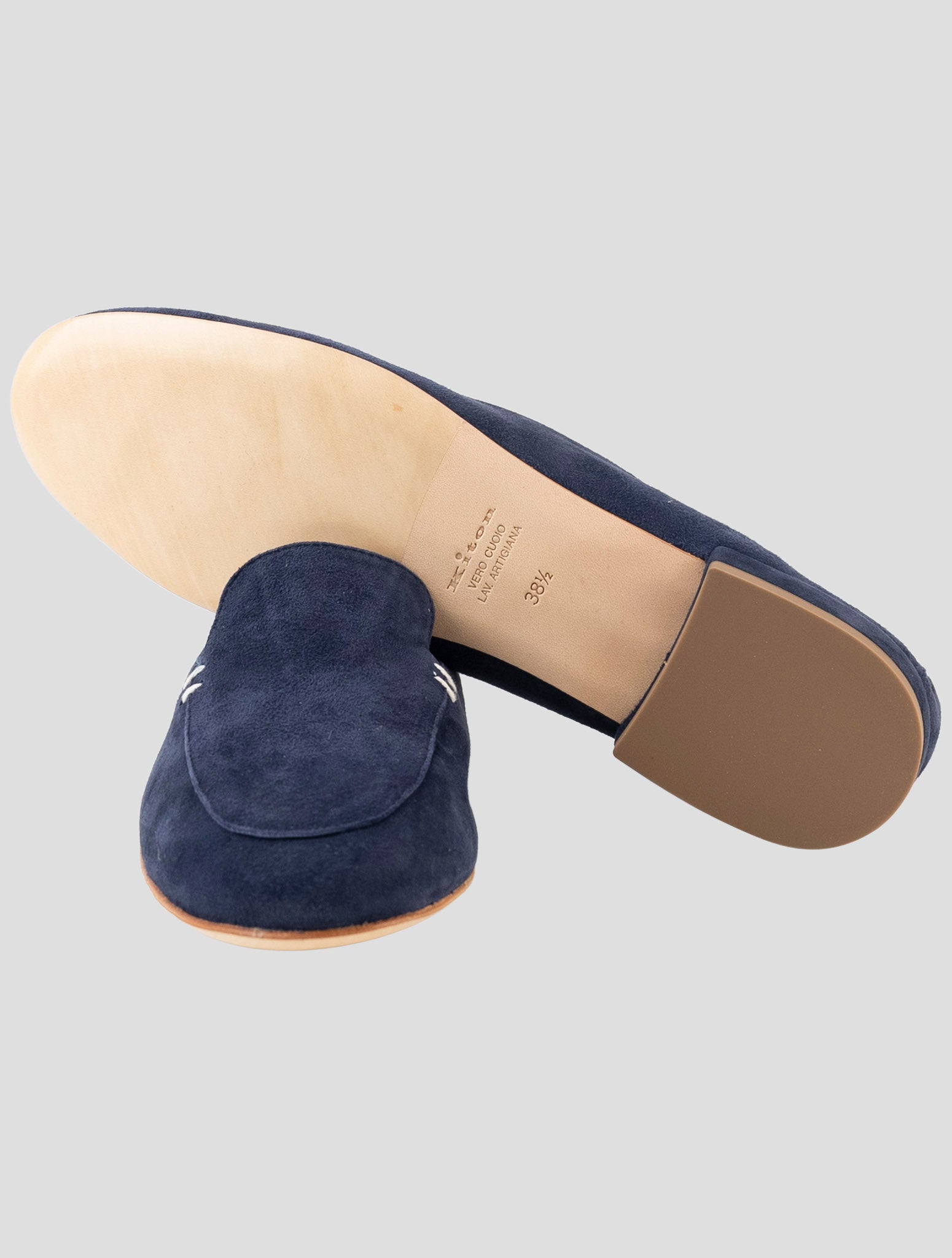 Kiton Blue Leather Suede Loafers