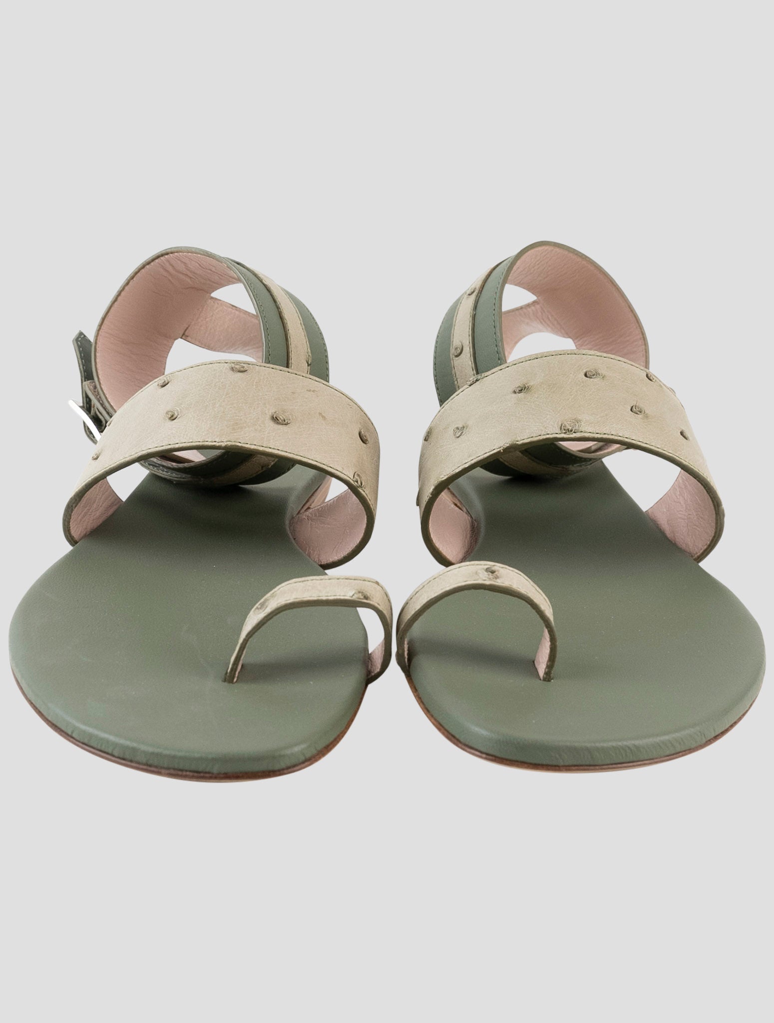 Kiton Green Leather Ostrich Slingback
