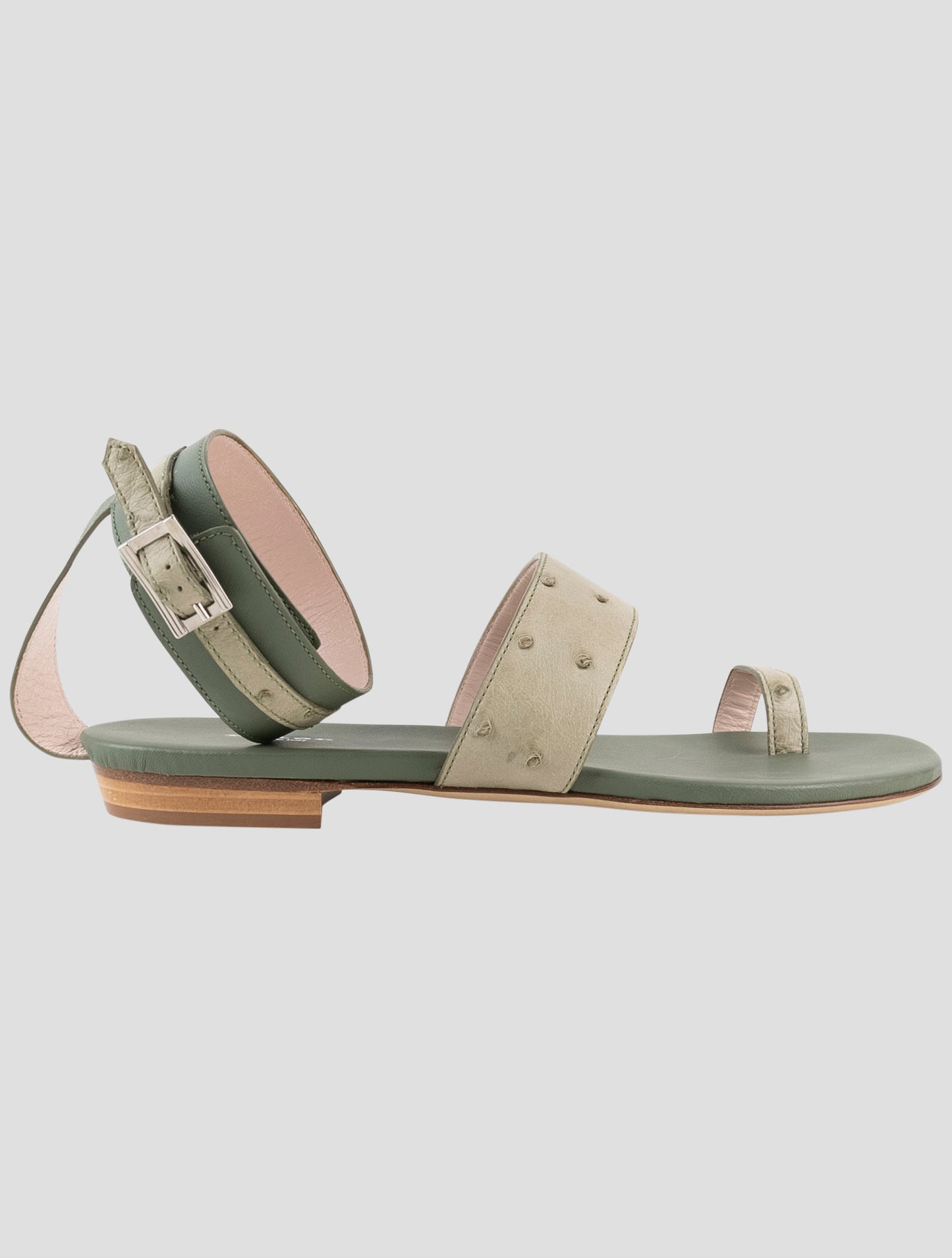 Kiton Green Leather Ostrich Slingback