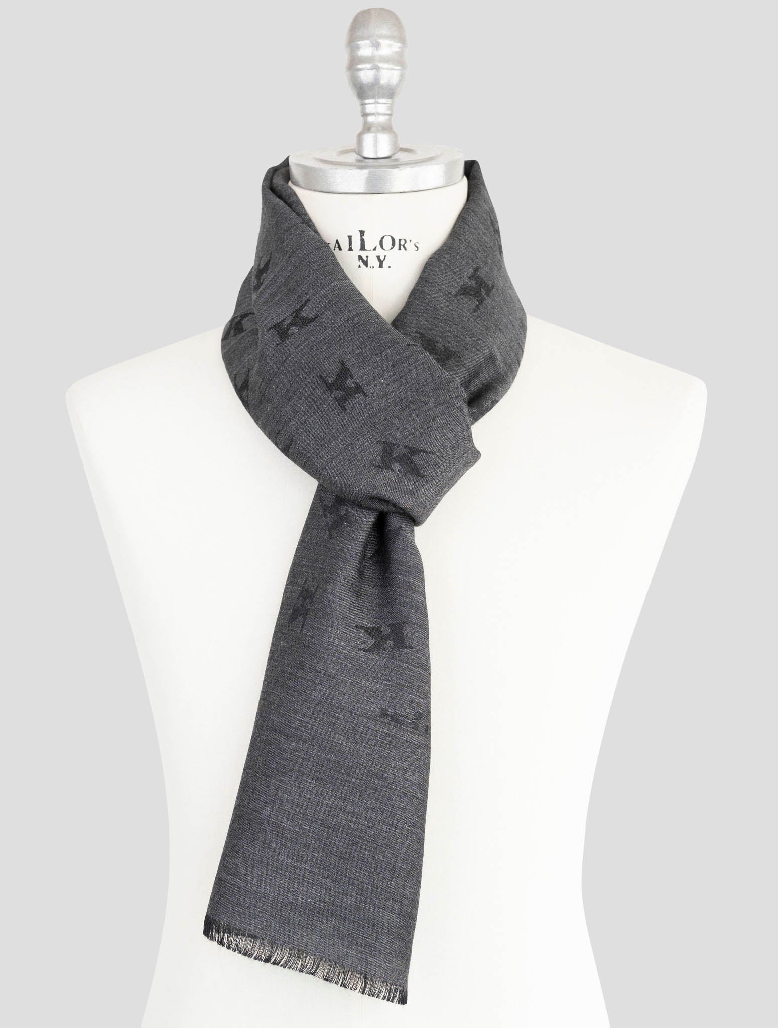 Kiton Gray Wool Silk Scarf