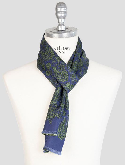 Kiton Blue Green Silk Scarf
