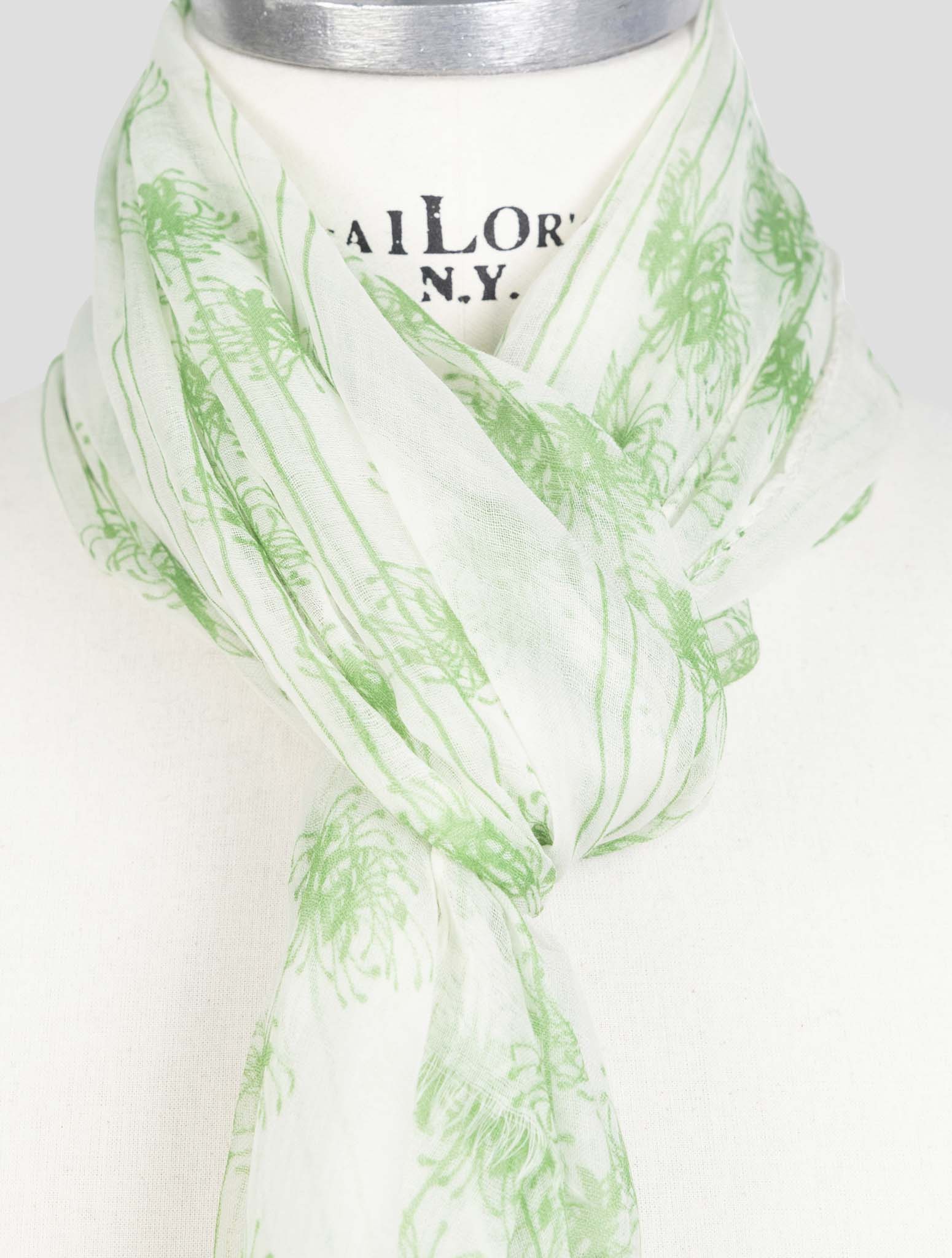 Kiton White Green Cashmere Scarf