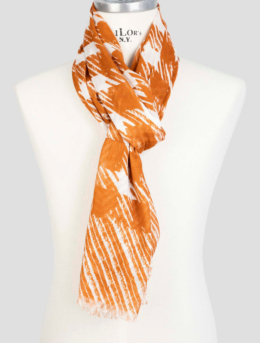 Kiton Orange White Linen Viscose Scarf