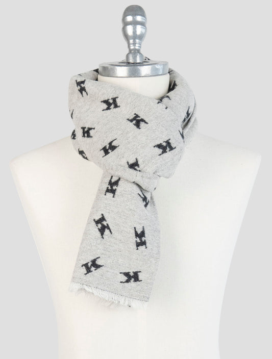 Kiton Gray Wool Cashmere Mink Scarf