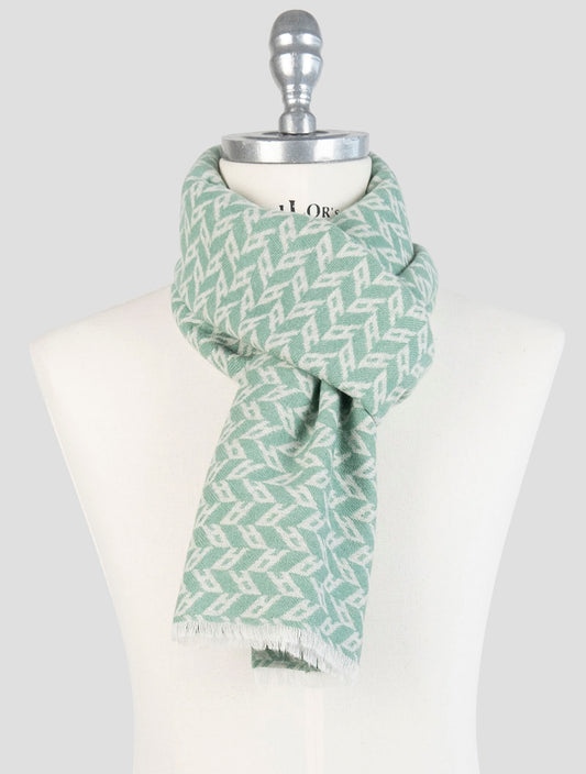 Kiton Green Wool Cashmere Mink Scarf
