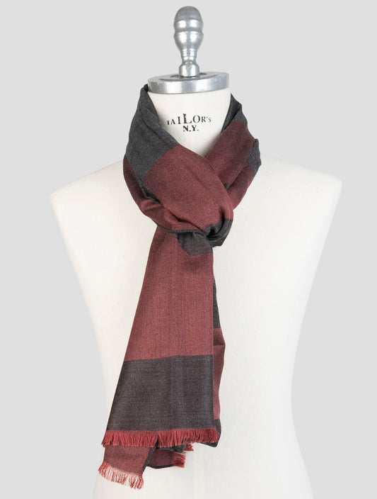 Kiton Burgundy Gray Cashmere Silk Scarf