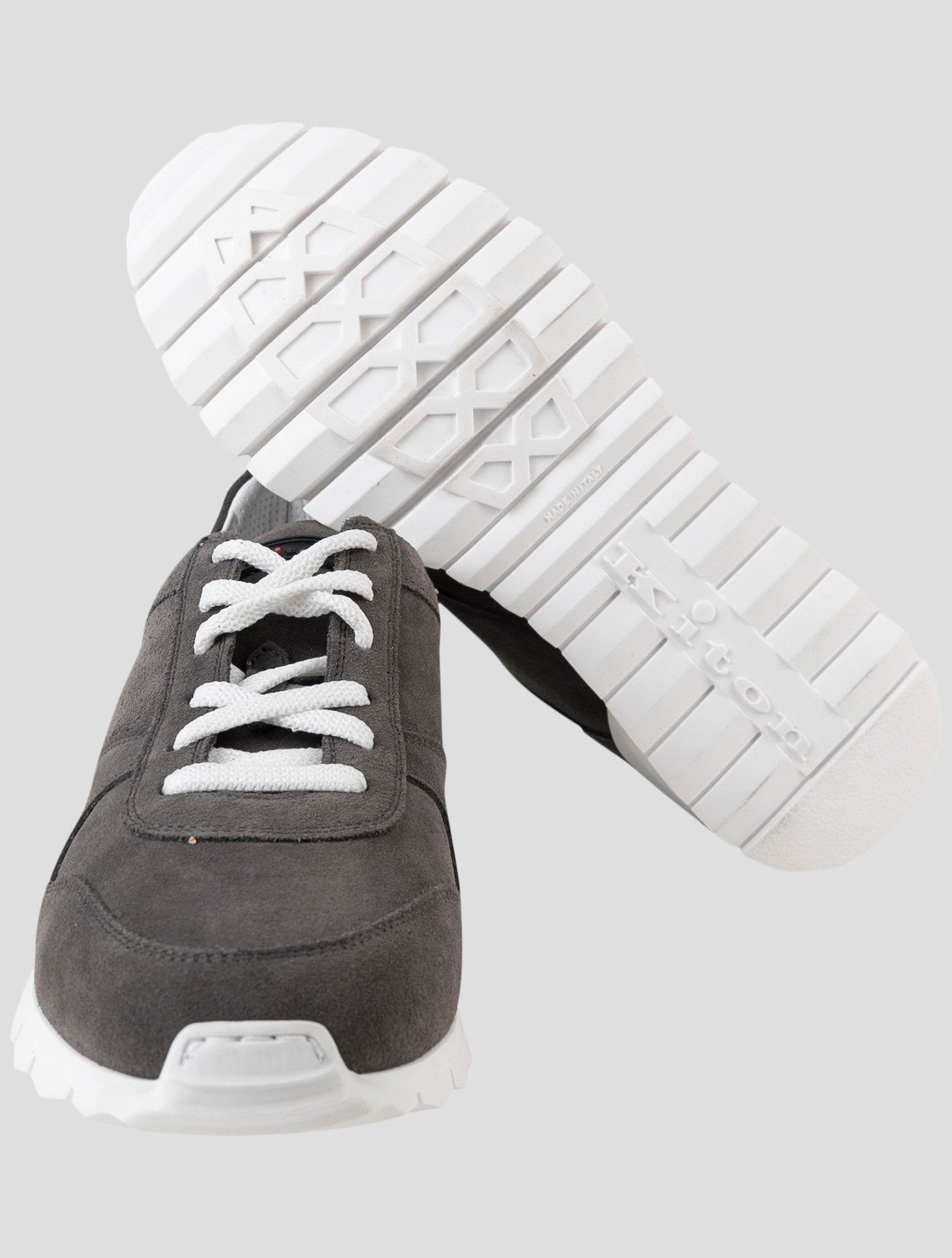 Kiton Gray Leather Suede Sneakers