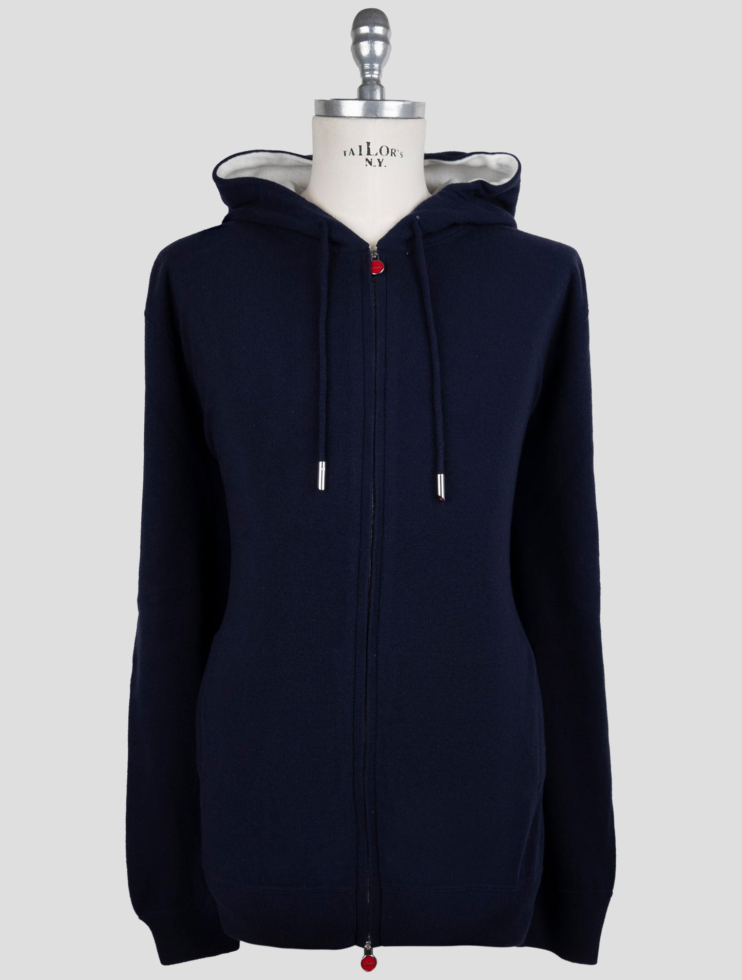 Kiton Blue Wool Sweater Full Zip Hoodie