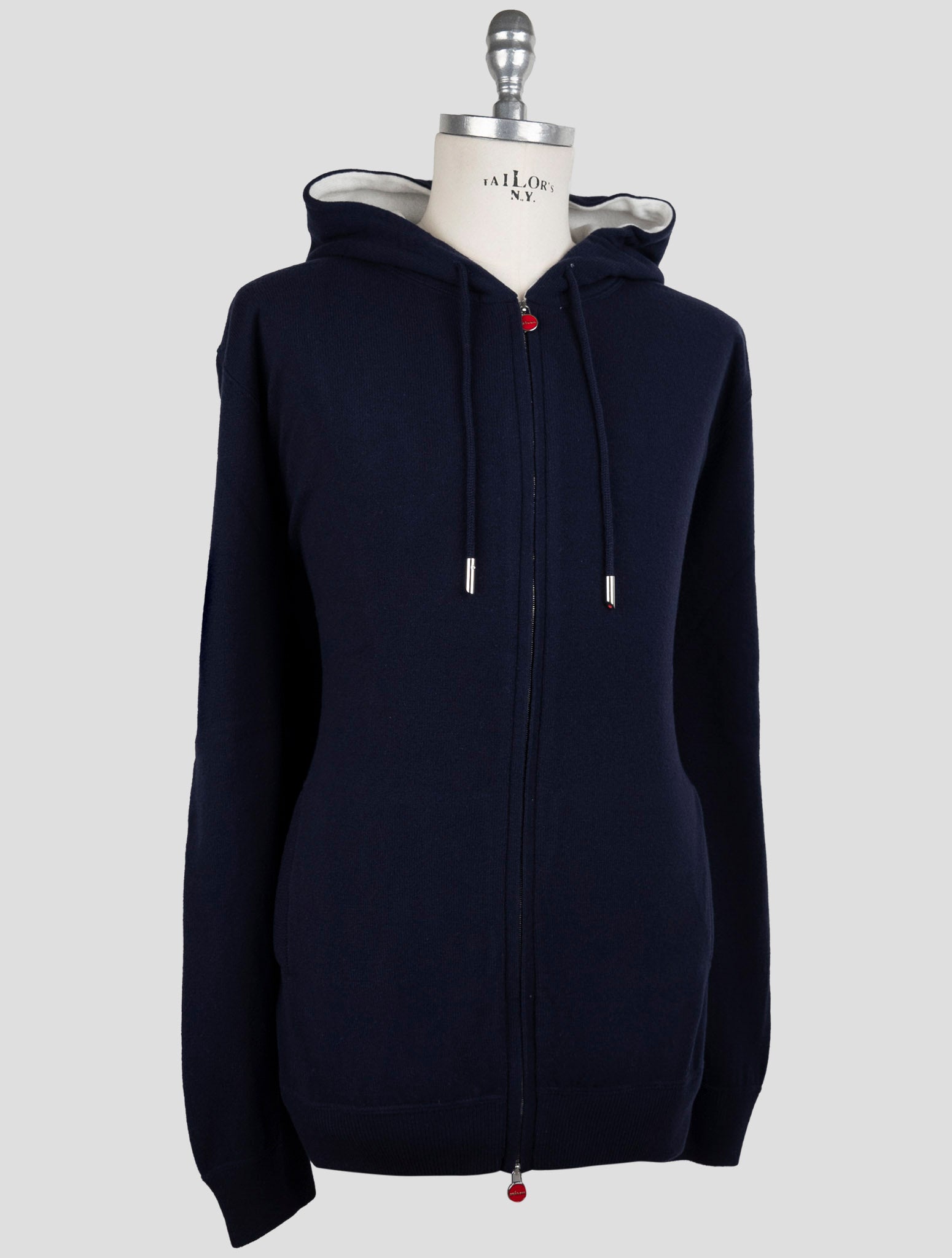 Kiton Blue Wool Sweater Full Zip Hoodie