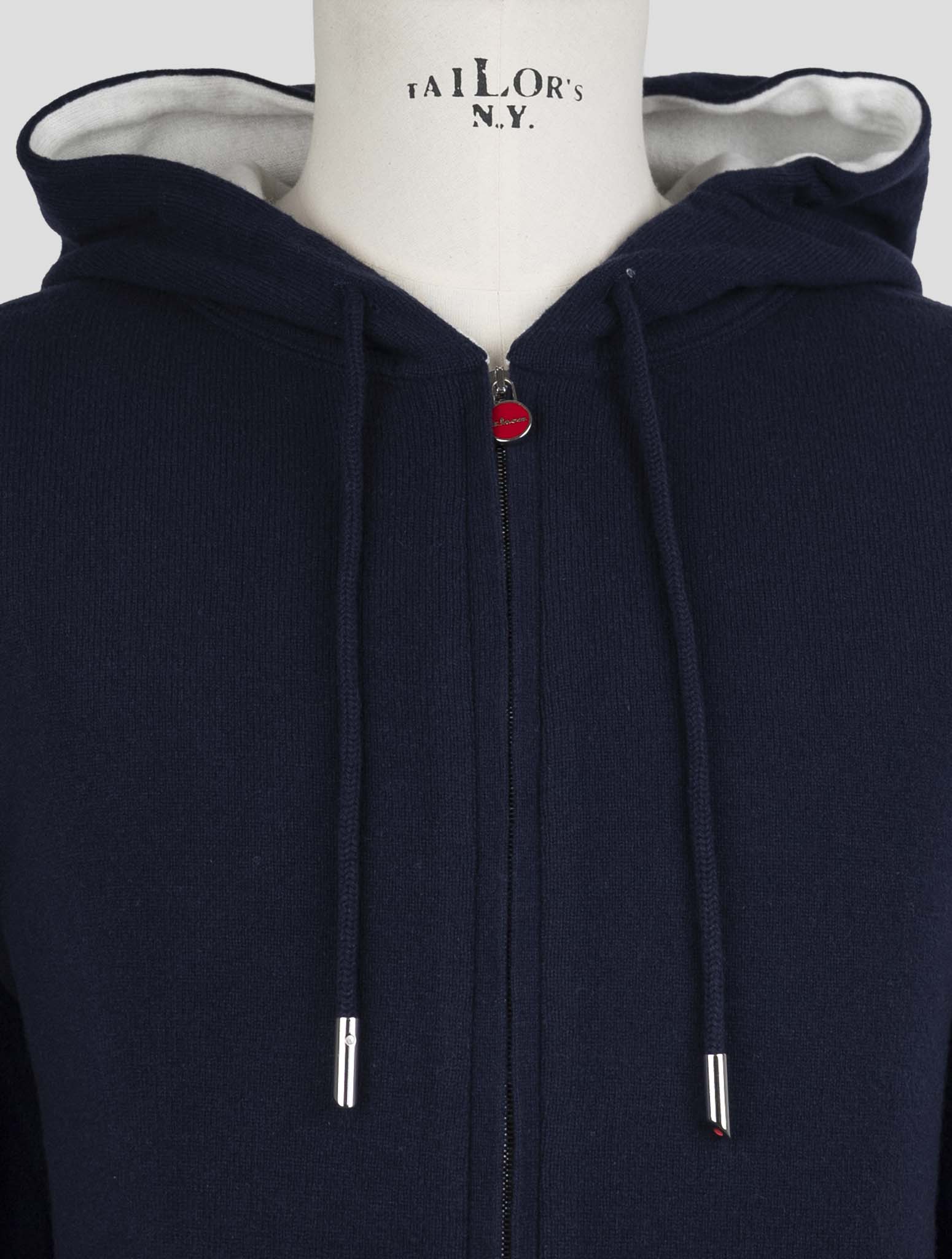 Kiton Blue Wool Sweater Full Zip Hoodie