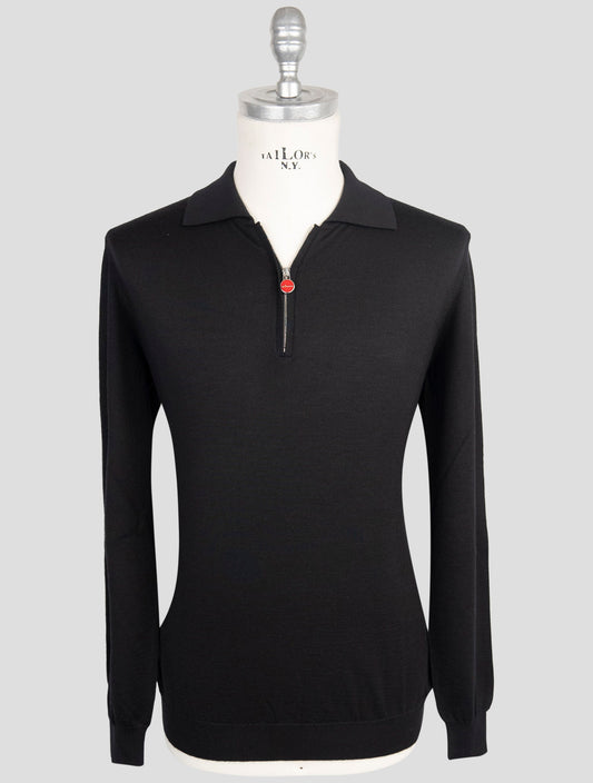Kiton Black Cashmere Silk Sweater Polo Half Zip