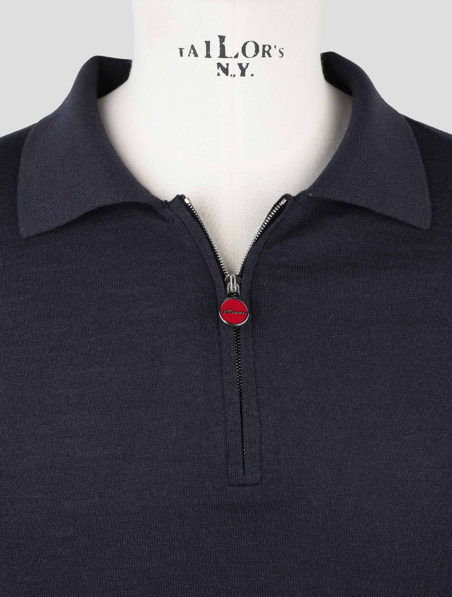 Kiton Dark Blue Wool Sweater Polo