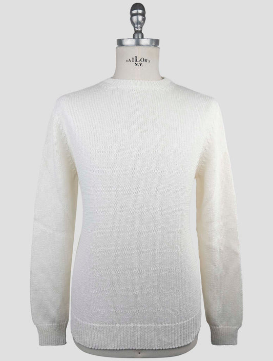 Kiton Knt White Cotton Linen Sweater Crewneck