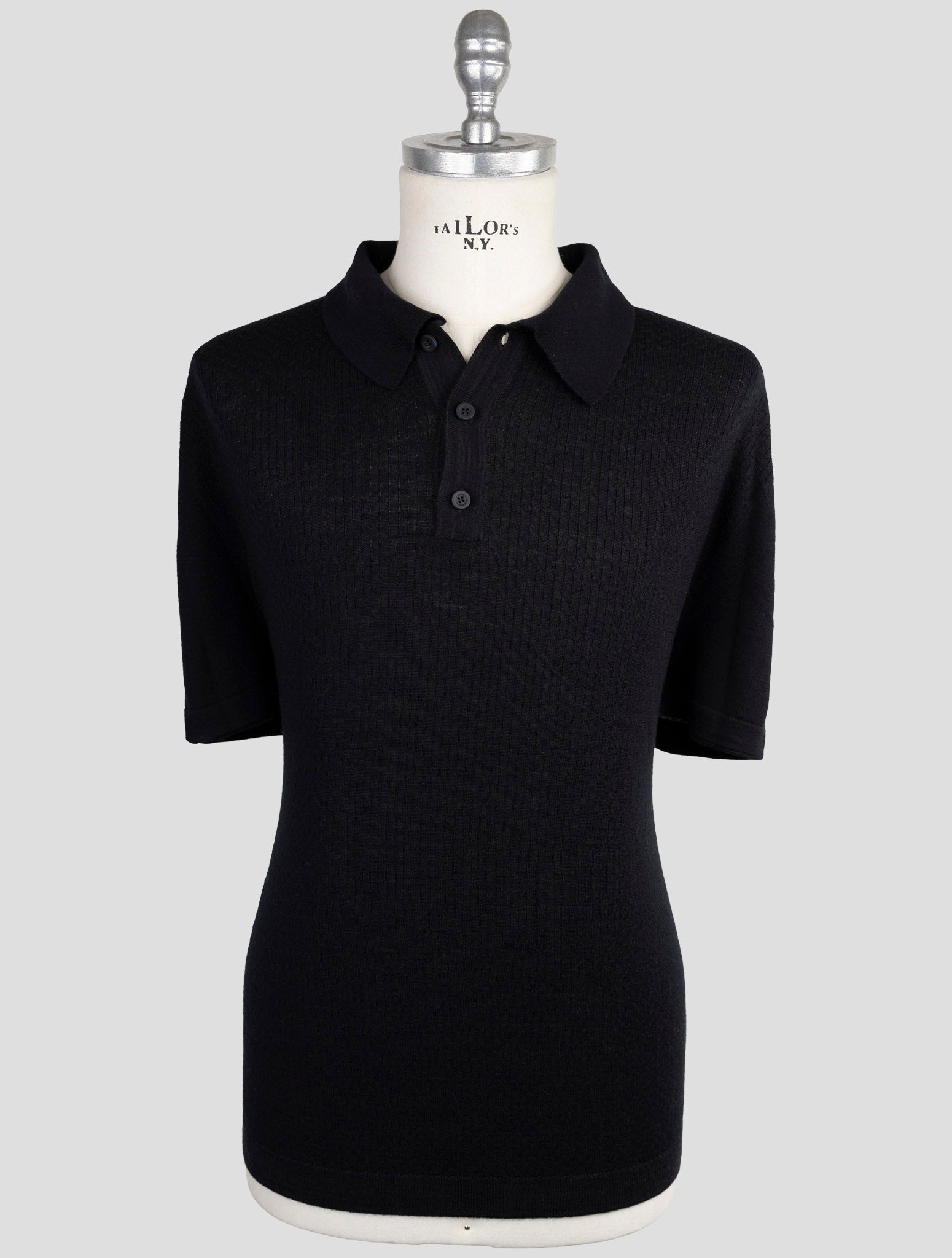 Kiton Knt Black Virgin Wool Silk Polo