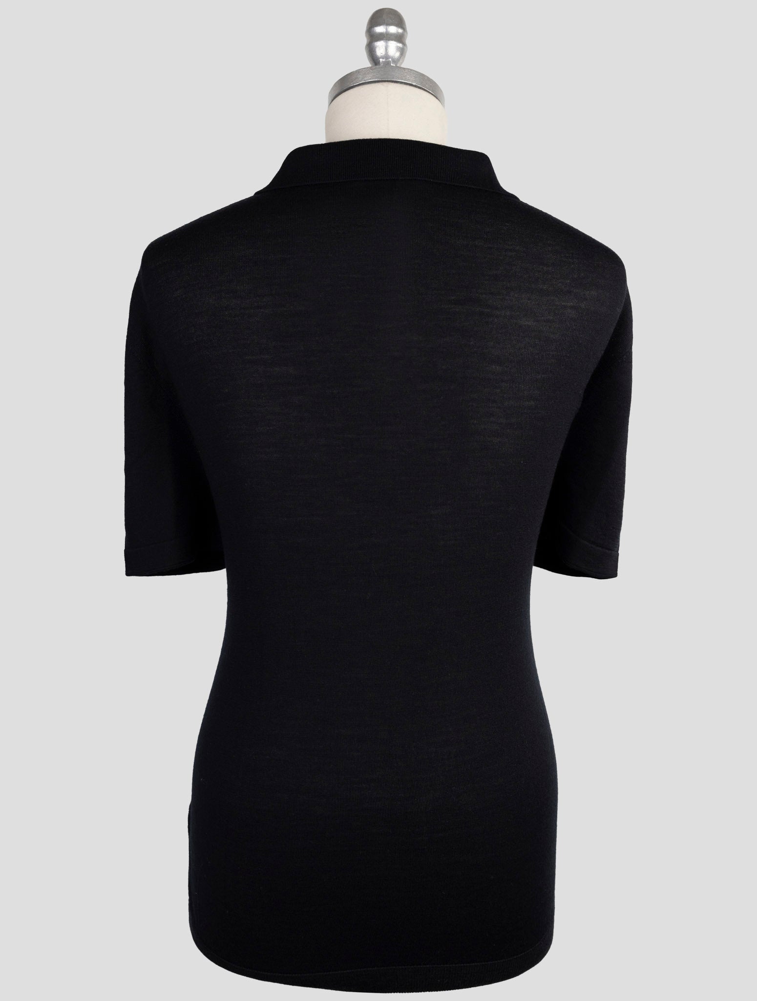 Kiton Knt Black Virgin Wool Silk Polo
