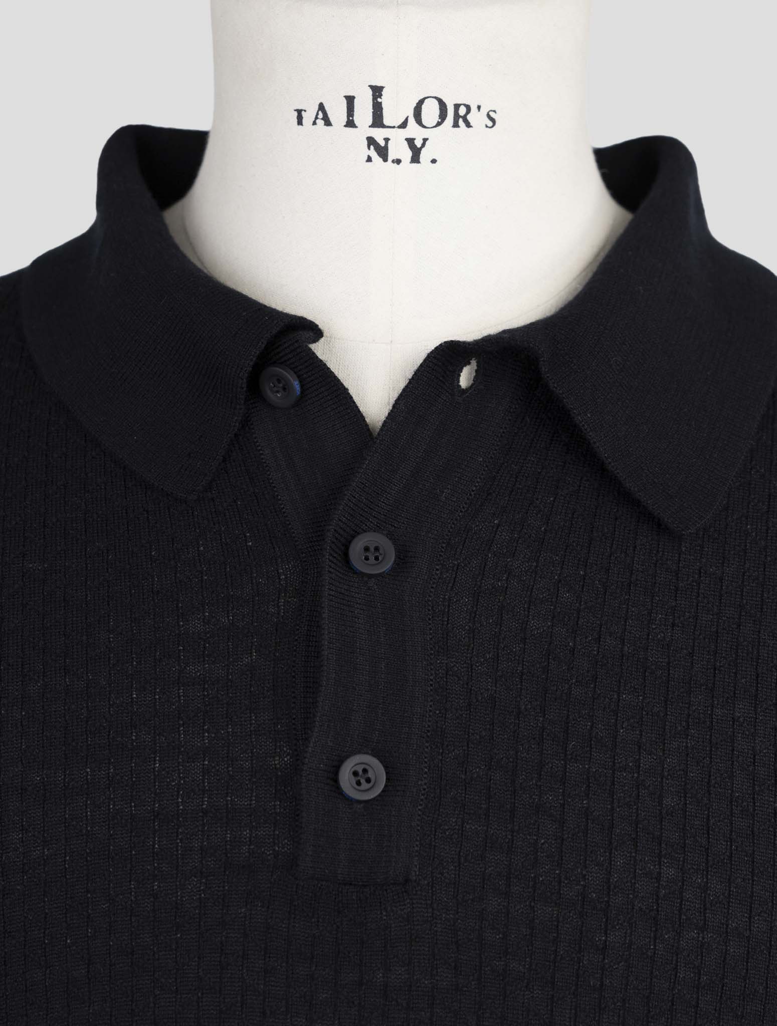 Kiton Knt Black Virgin Wool Silk Polo