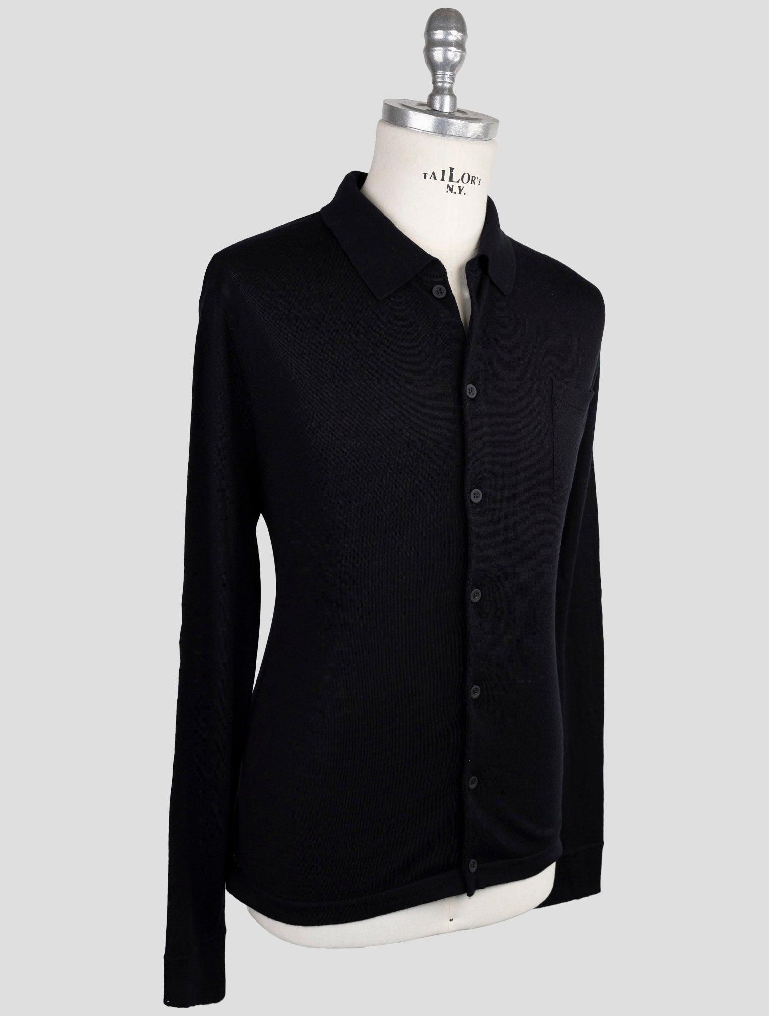 Kiton Knt Black Virgin Wool Silk Shirt