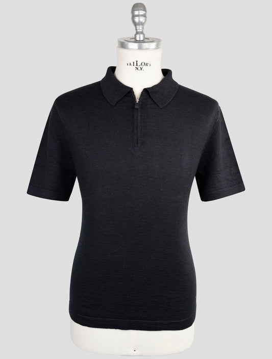 Kiton Knt Blue Linen Cotton Polo Half Zip
