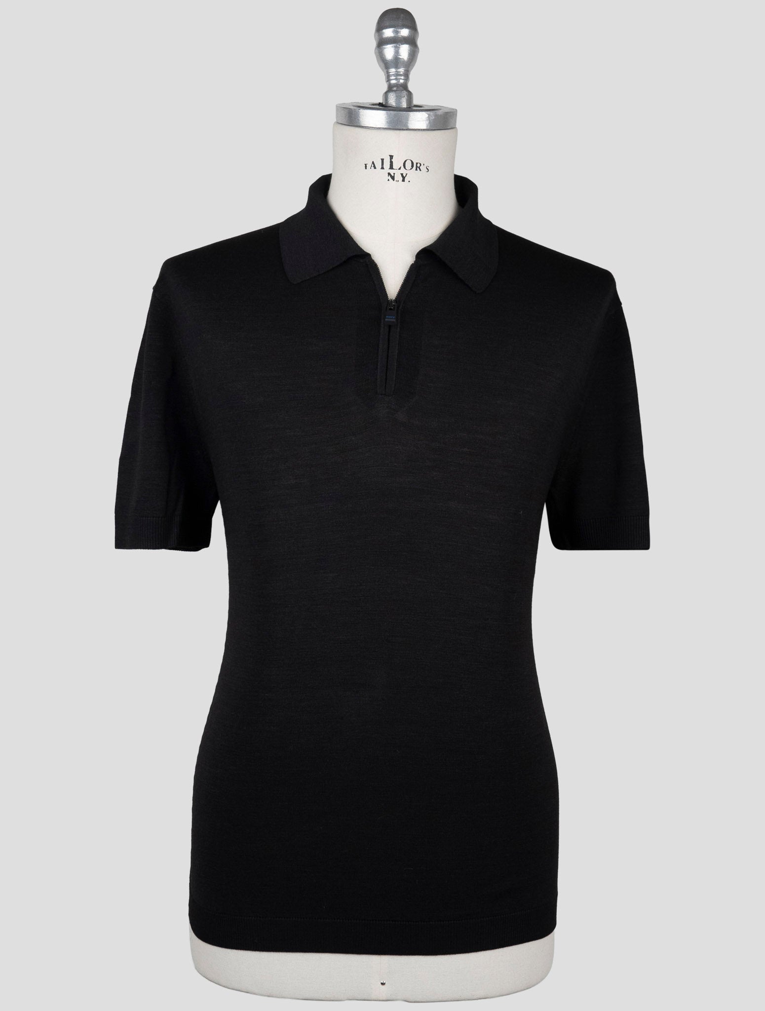 Kiton Knt Black Silk Polo Half Zip