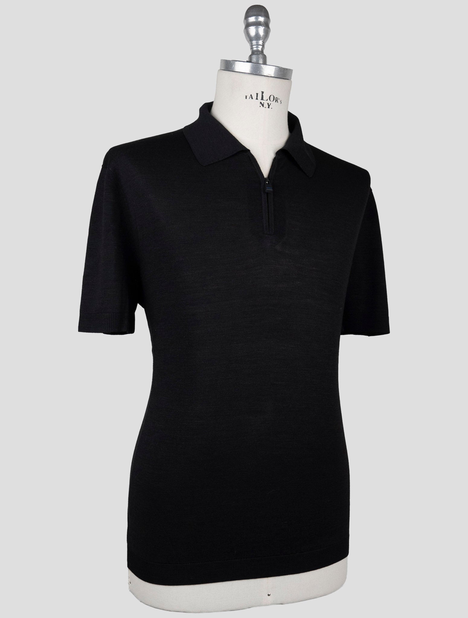 Kiton Knt Black Silk Polo Half Zip