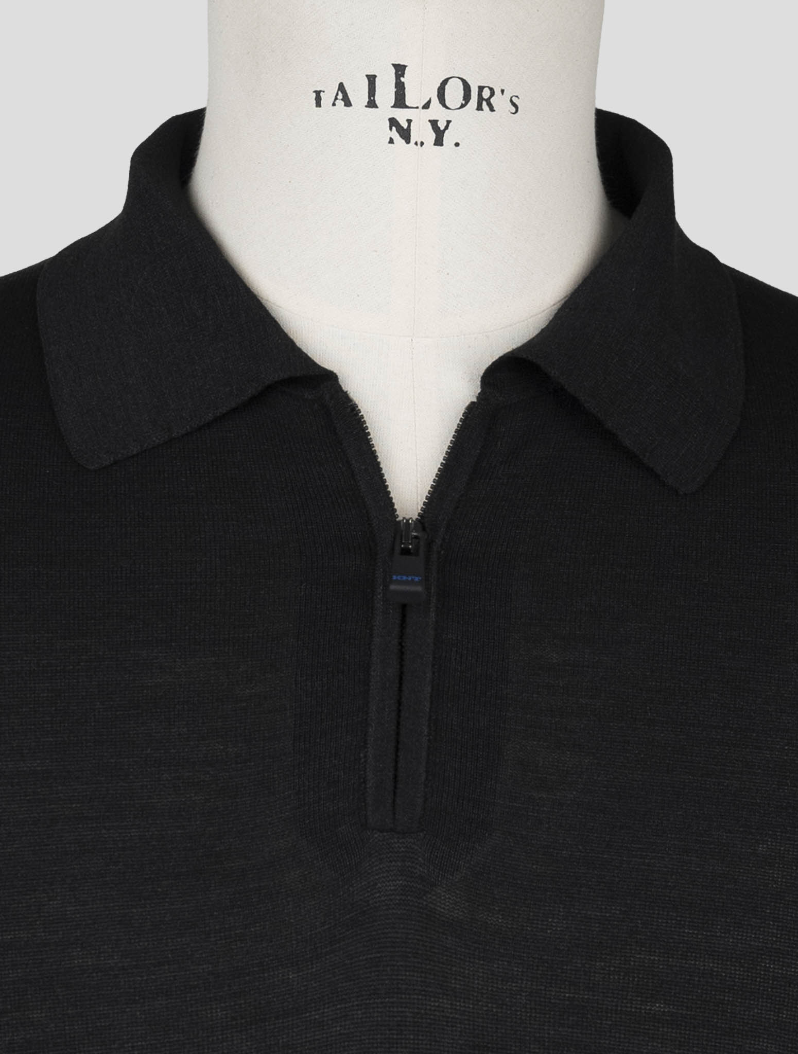 Kiton Knt Black Silk Polo Half Zip