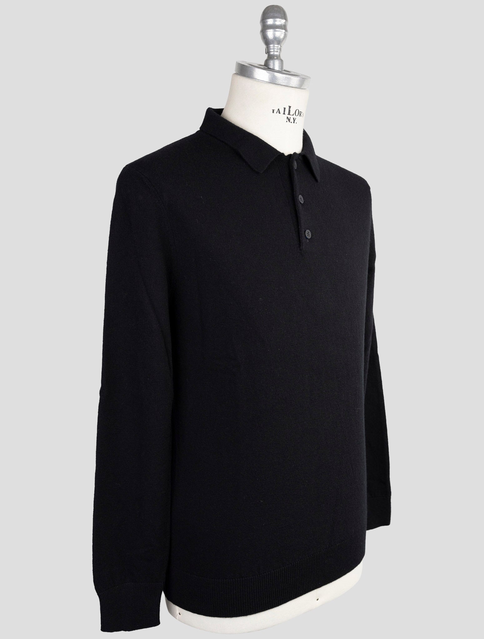 Kiton Knt Black Virgin Wool Sweater Polo