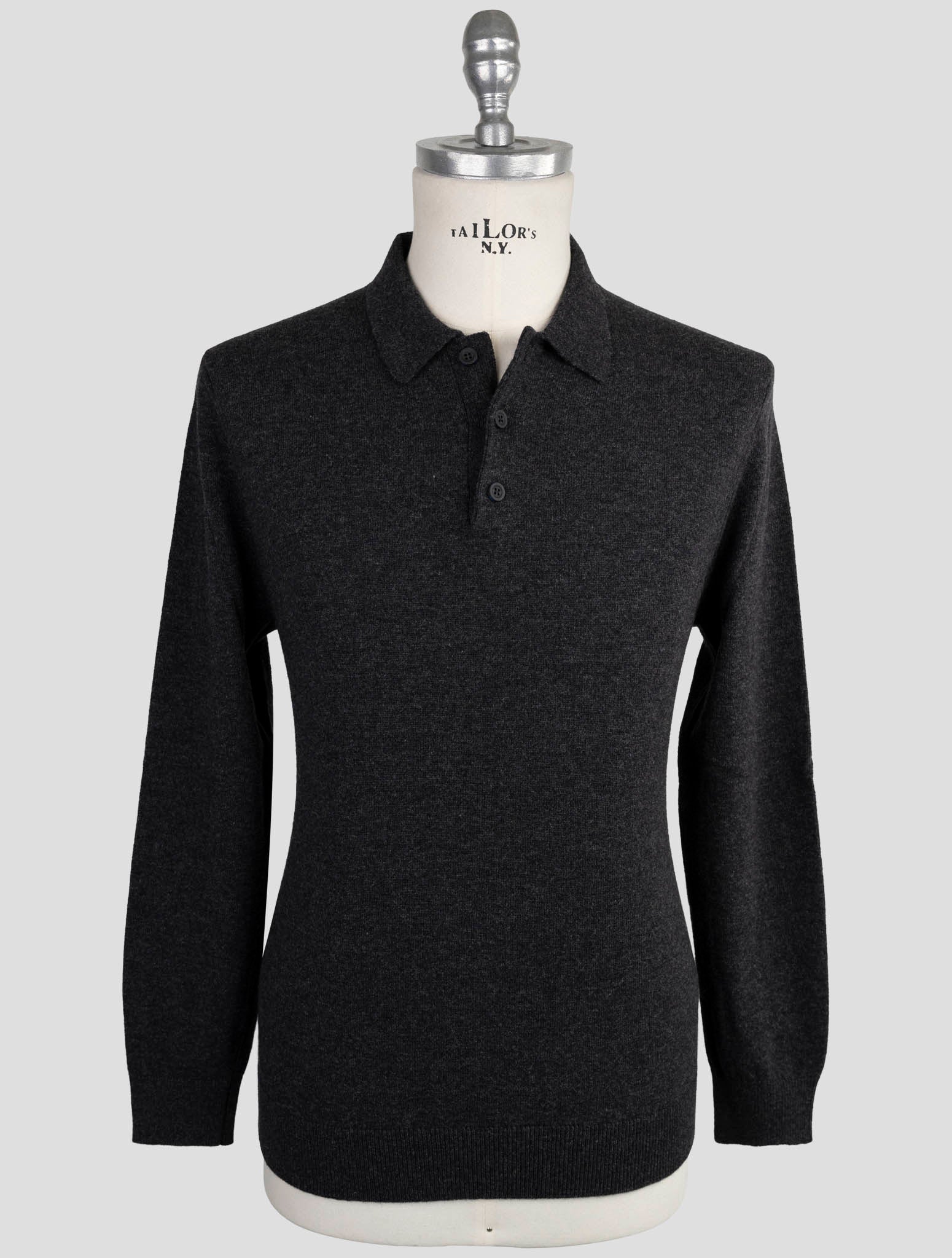 Kiton Knt Gray Virgin Wool Sweater Polo