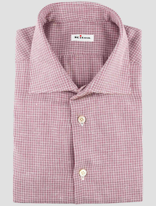 Kiton White Burgundy Cotton Shirt