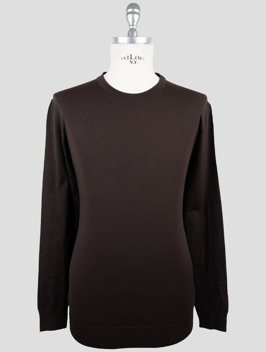 Kiton Brown Wool Diamante Blu Sweater Crewneck