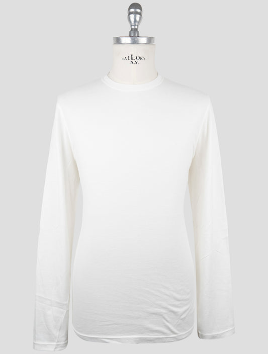 Kiton White Cotton Cashmere T-Shirt Long Sleeve