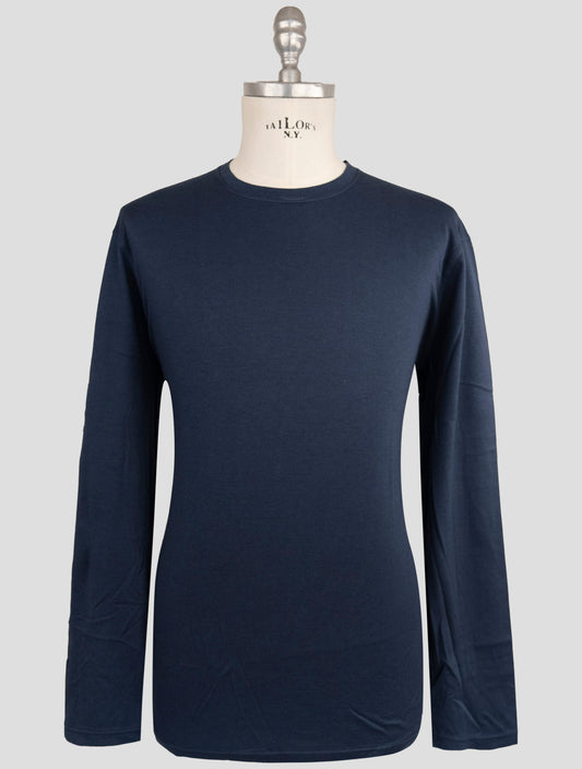 Kiton Blue Cotton Cashmere T-Shirt Long Sleeve