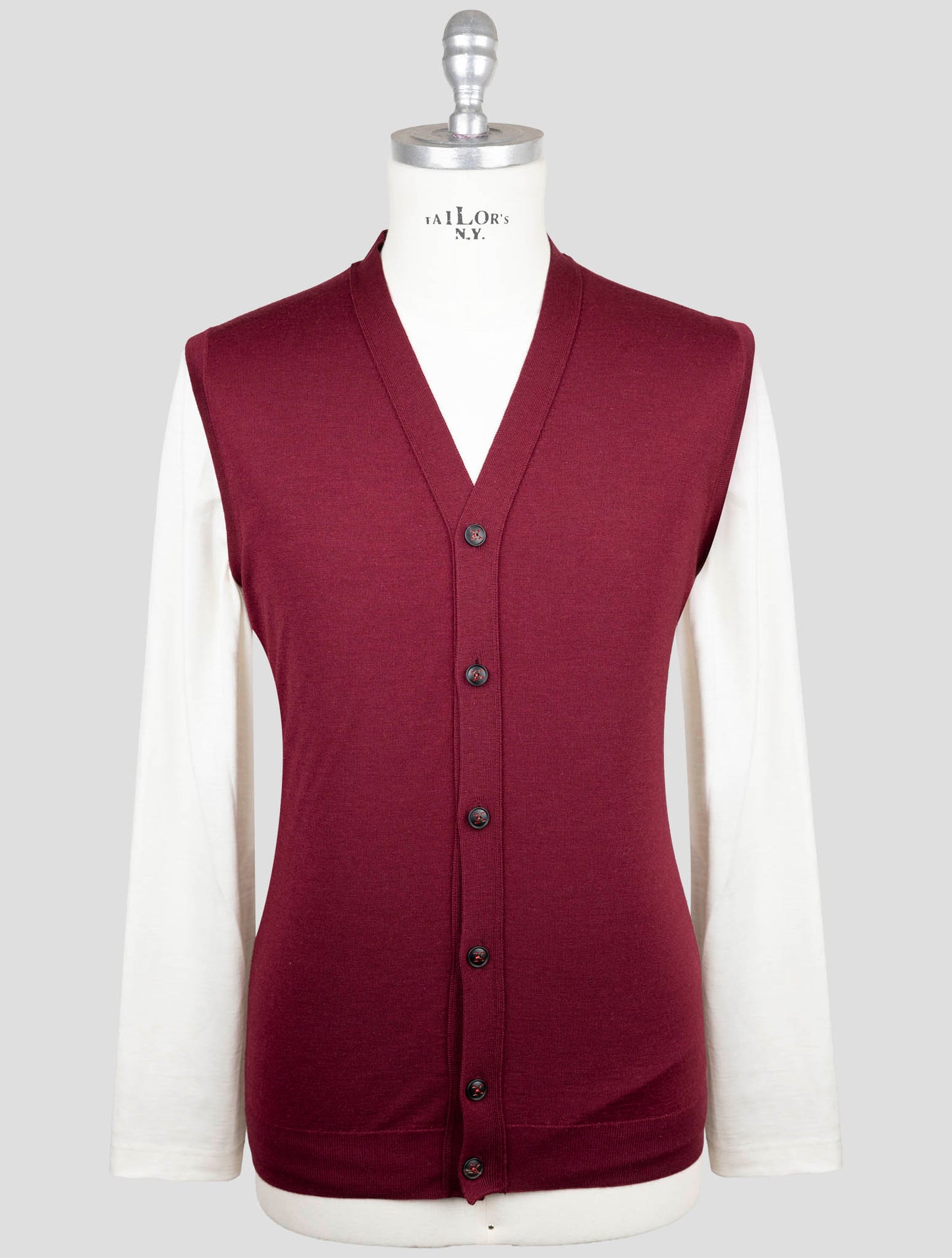 Kiton Burgundy Cashmere Silk Sweater Gilet Cardigan