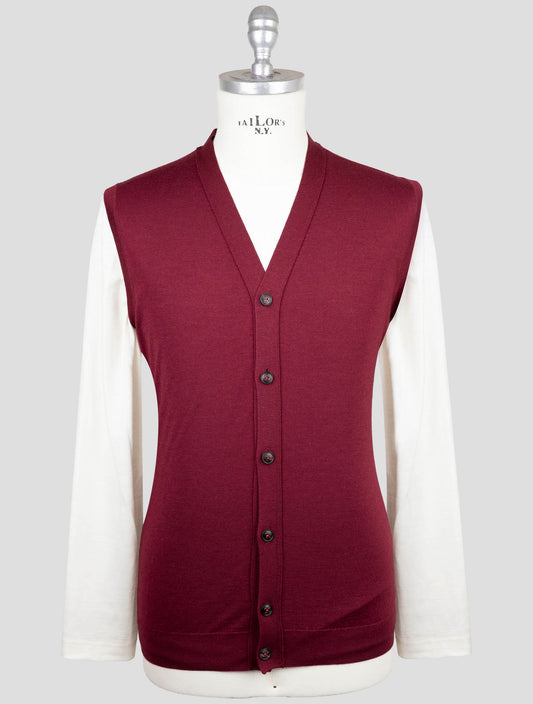 Kiton Burgundy Cashmere Silk Sweater Gilet Cardigan