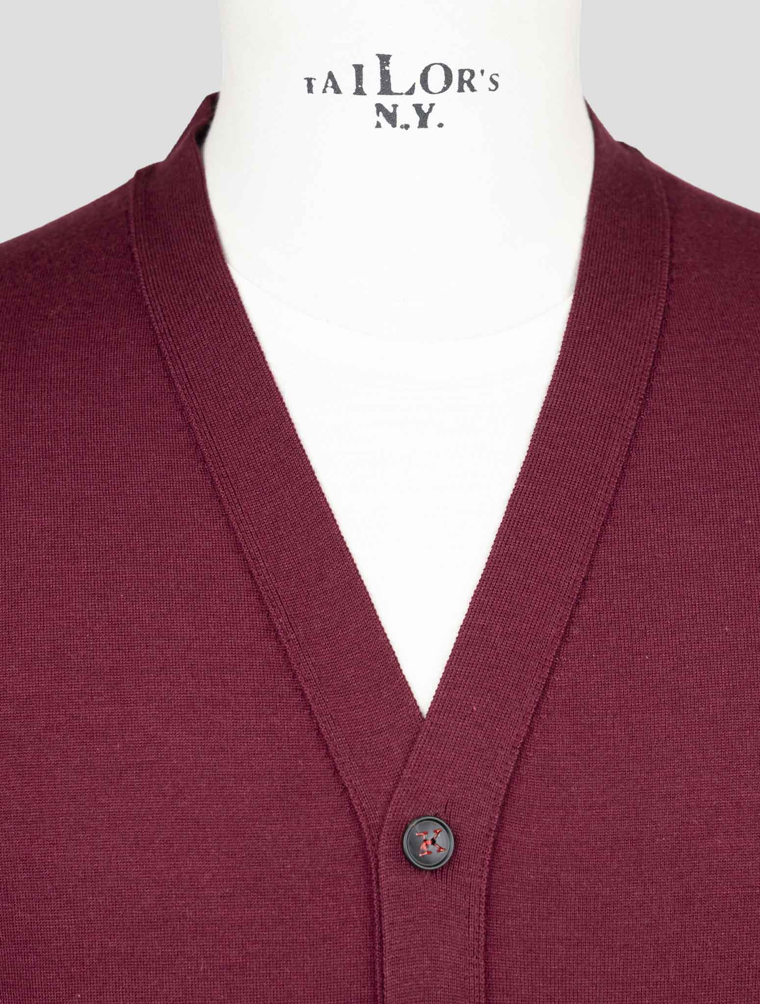 Kiton Burgundy Cashmere Silk Sweater Gilet Cardigan