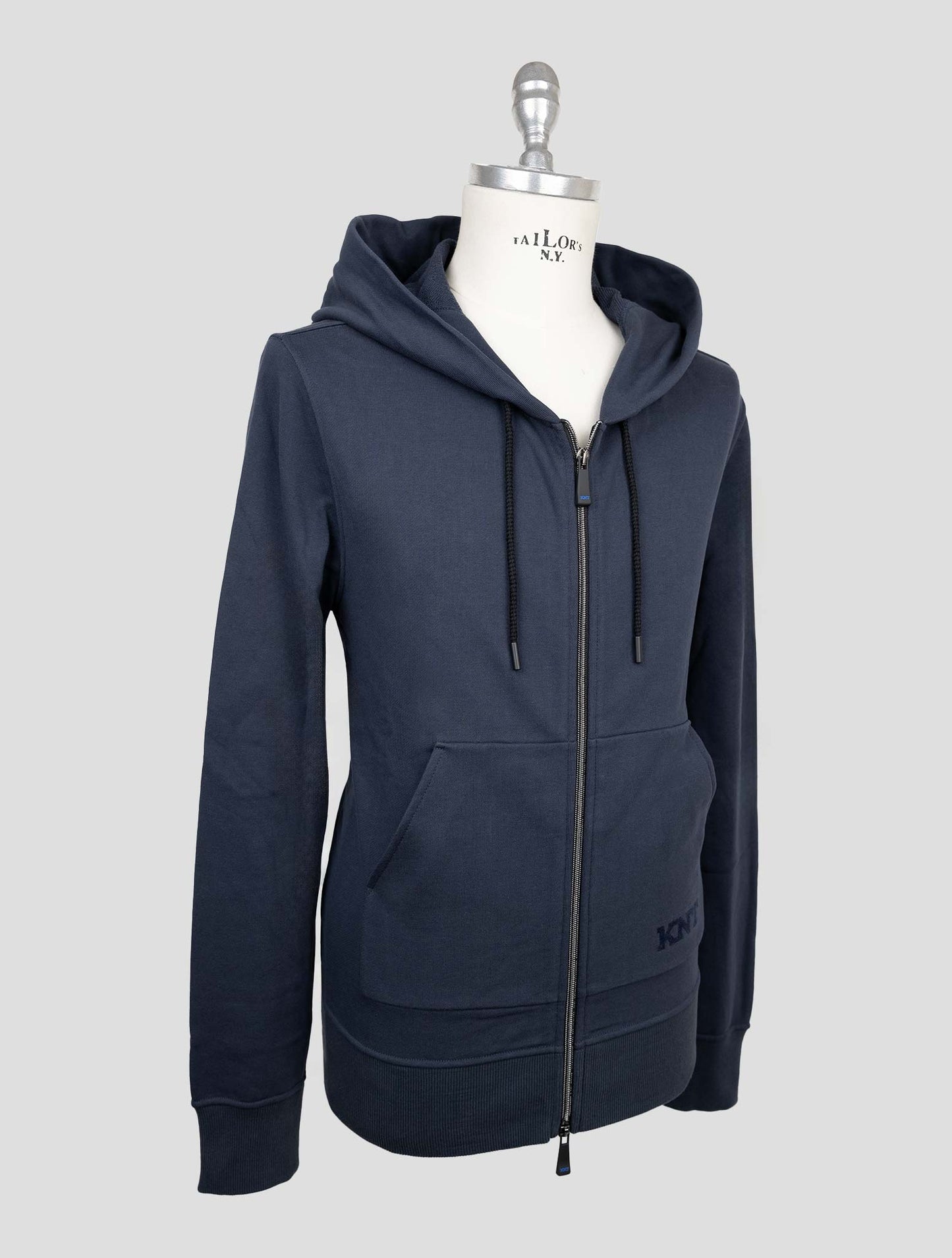 Kiton Knt Blue Cotton Sweater Full Zip