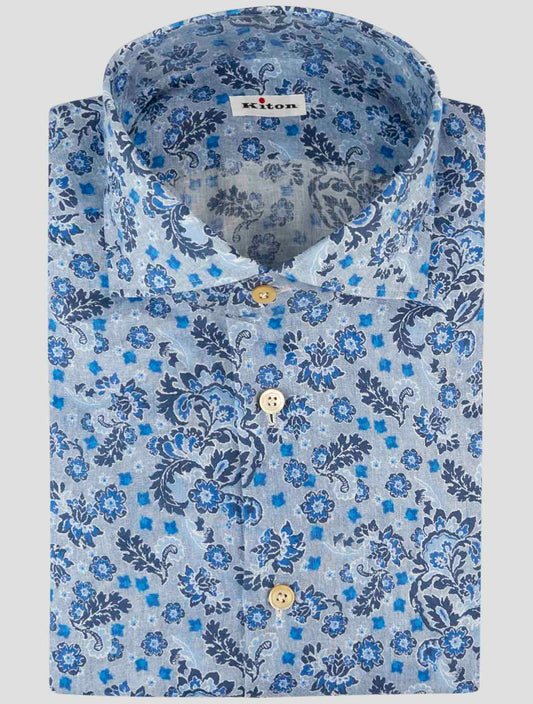 Kiton Blue Linen Shirt