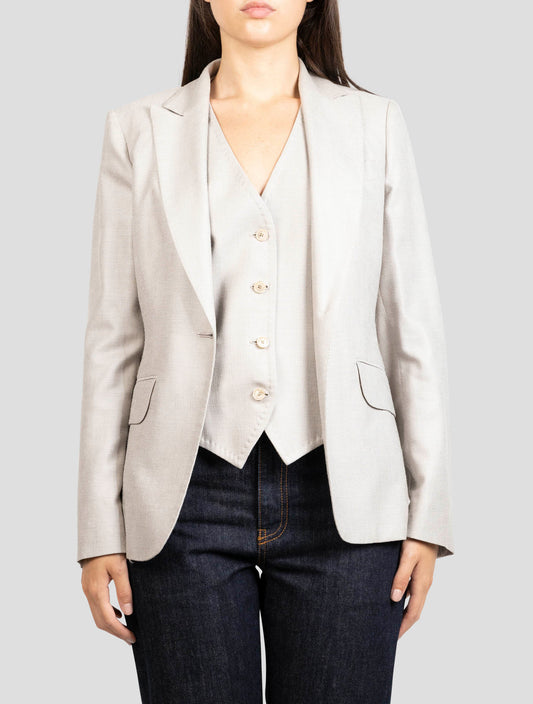 Kiton Taupe Silk Virgin Wool Blazer