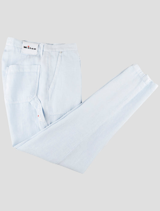 Kiton Light Blue Linen Ea Pants