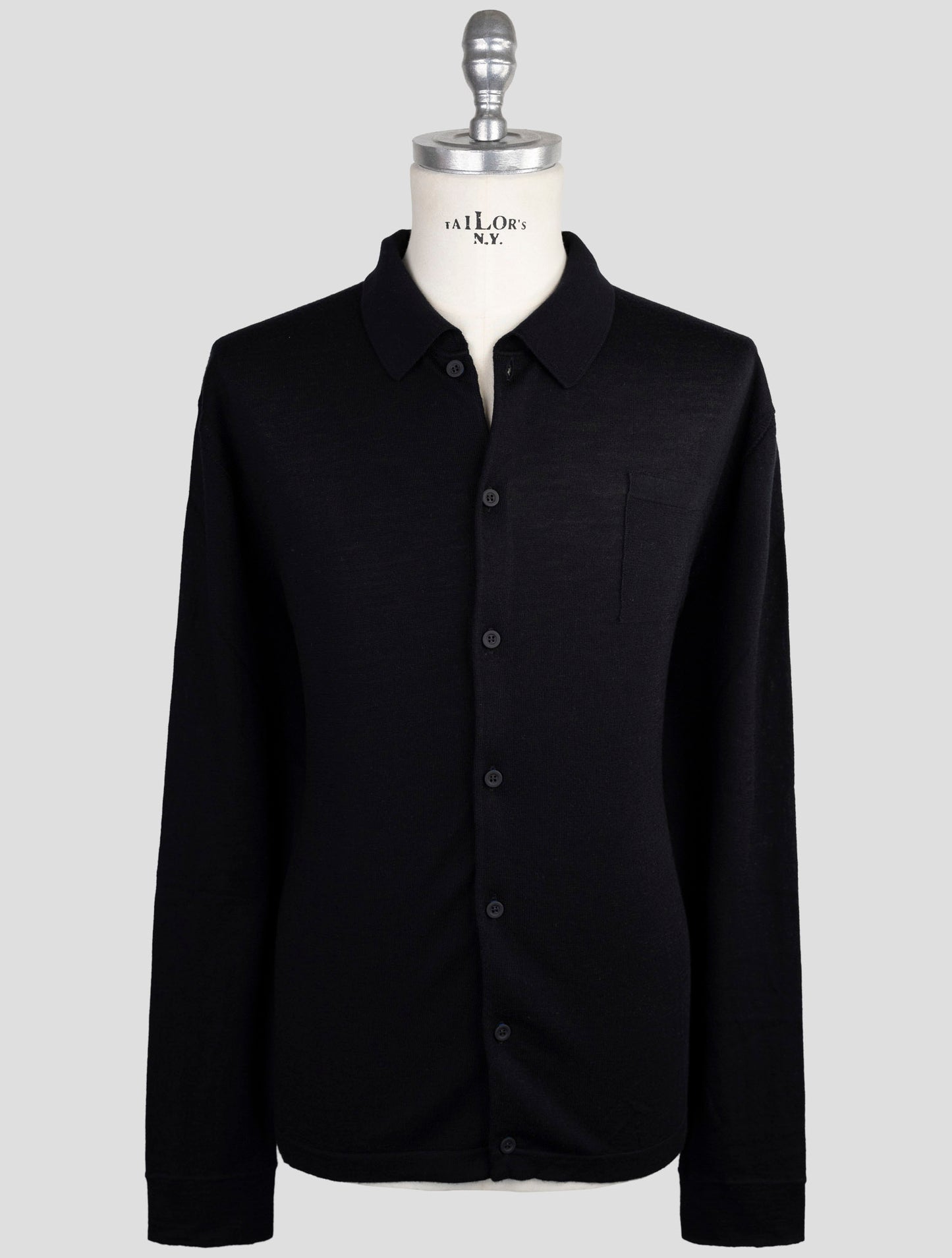 Kiton Knt Black Virgin Wool Silk Shirt